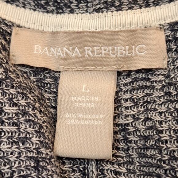 Banana Republic Sweater Women's Large Open Cardigan Navy Cream Classic Preppy - Picture 3 of 7